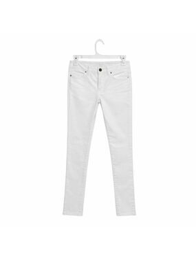 Tory Burch White Super Skinny Low Rise Stretch Jeans Gold Logo Size 25